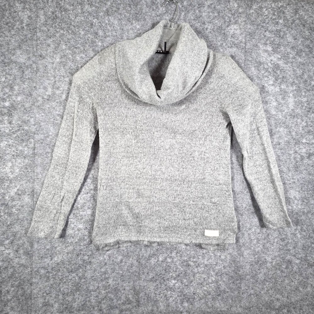 DKNY Grey White Dapple Cowl Neck Loose Knit Sweater Womens Sz M Relaxed Fit